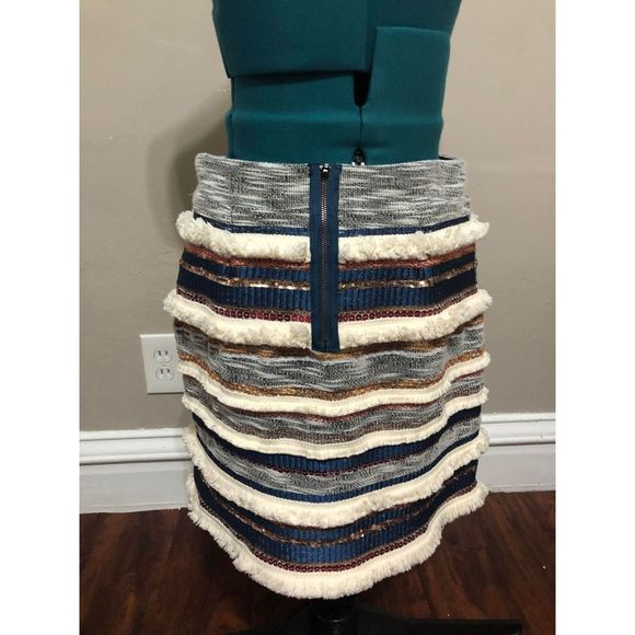🧺Moulinette Soeurs Anthropologie Embellished Blue Mini Skirt w/ Sequins, size 6 - Picture 4 of 7